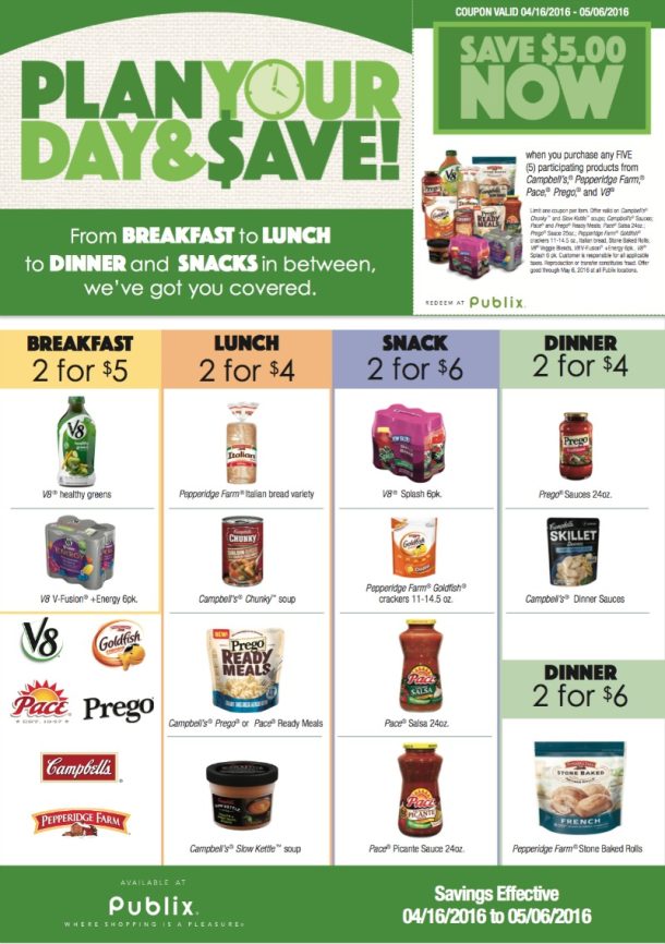 Publix Coupon – Plan Your Day &amp; Save $5 On Five Participating Products ...