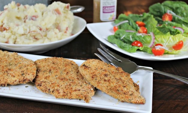 Crispy Caesar Chicken Breasts, Garlic Smashed Potatoes & Romaine Salad – Delicious And Easy With The New Wish-Bone E.V.O.O. Dressings!
