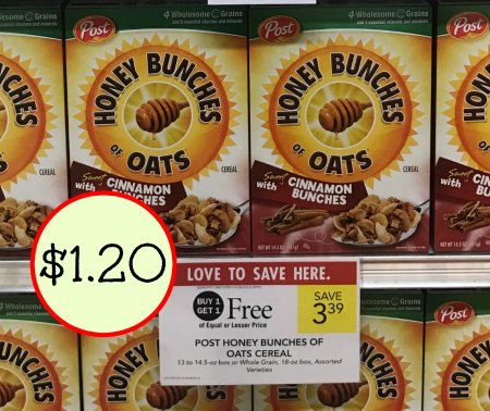 Post Honey Bunches of Oats Cereal - Just $1.20 At Publix
