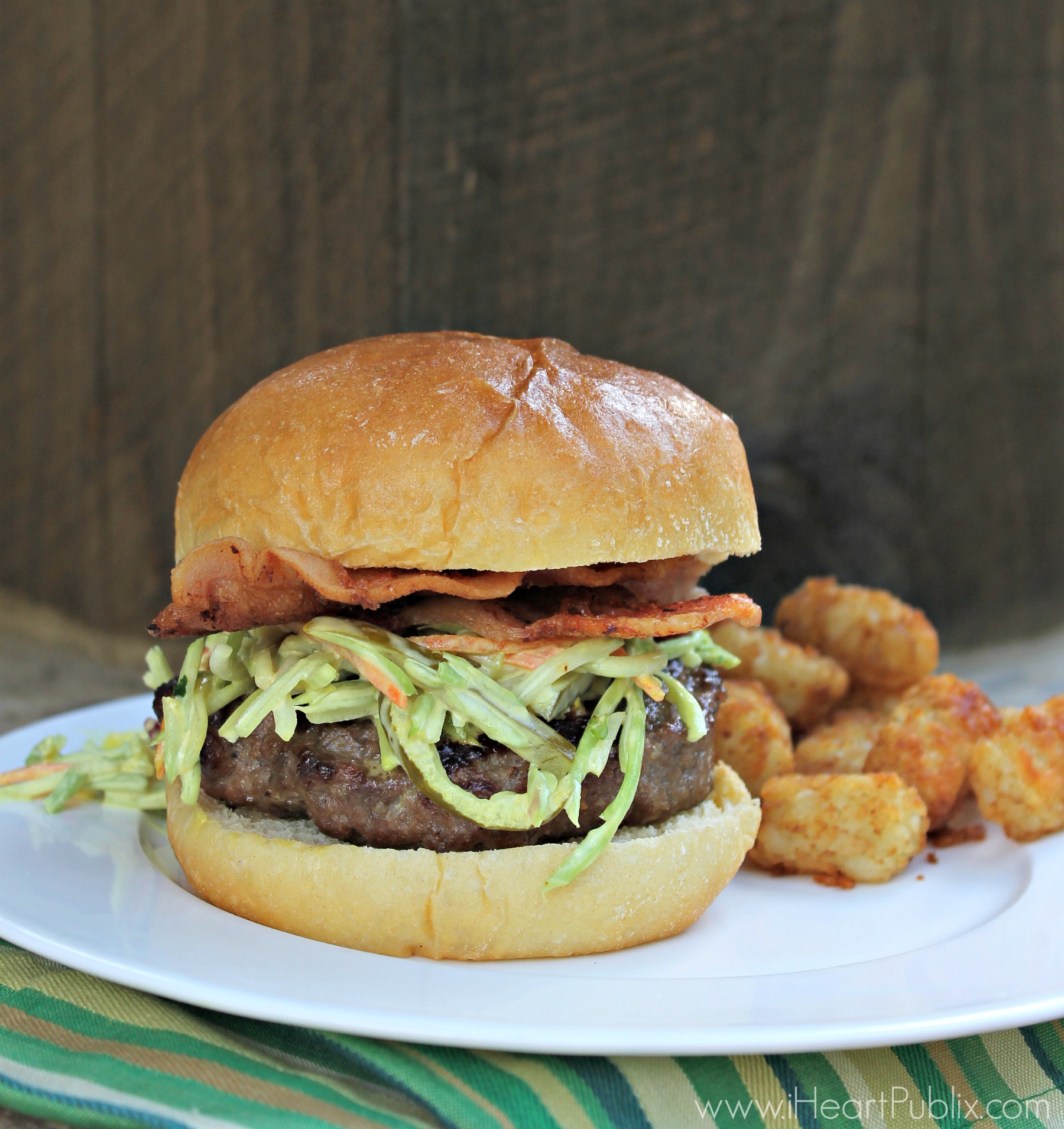 Best Ever Juicy Burger with Broccoli Pickle Slaw