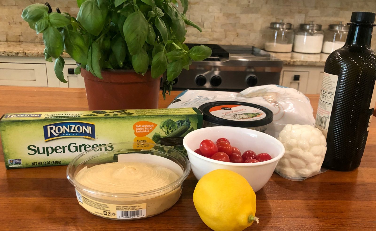 Basil Hummus Caprese Pasta With Shrimp + Savings On Ronzoni SuperGreens Pasta At Publix