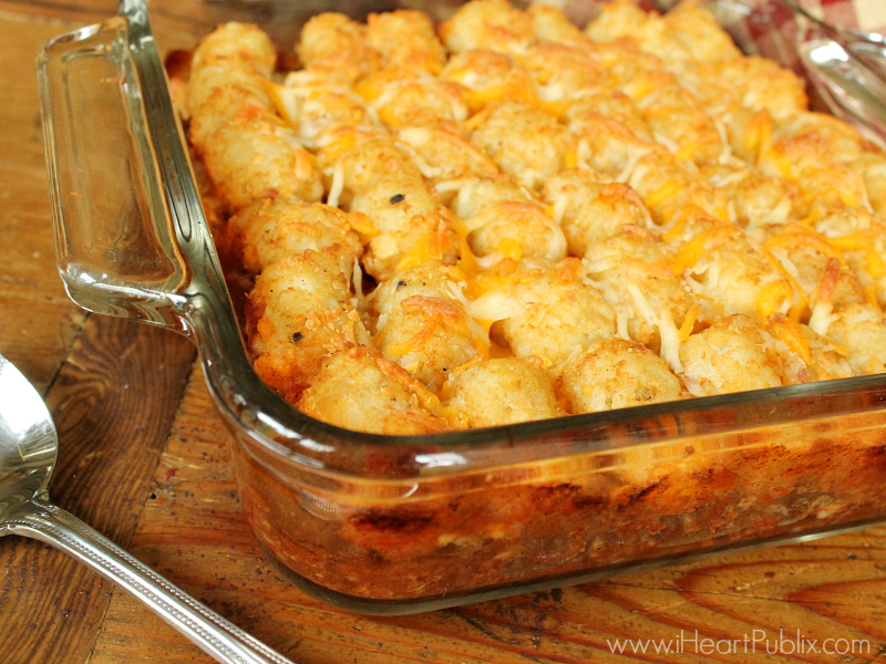 Tater Tot Chili Cheese Dog Casserole - Super Meal To Go With The Sales At Publix on I Heart Publix