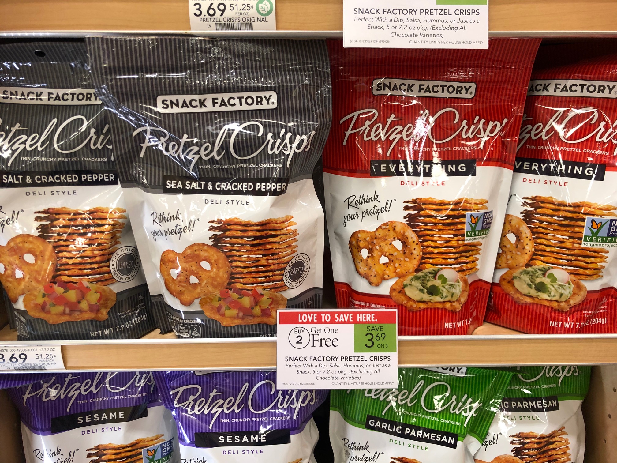 Snack Factory Pretzel Crisps Shelf, I Heart Publix