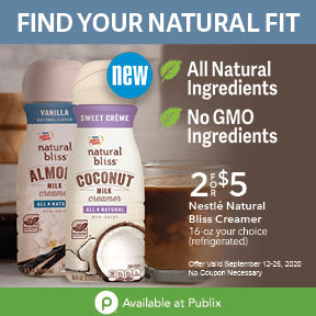Look For natural bliss® Sweet Crème Coconut Milk & natural bliss® Vanilla Almond Milk On Sale At Publix on I Heart Publix 1