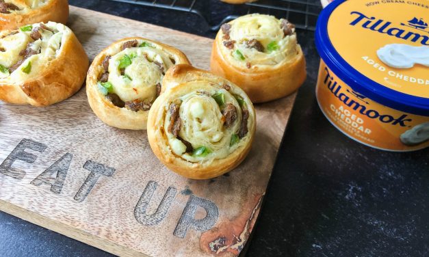 Cream Cheese and Sausage Pinwheels – Perfect Game Day Snack Made With Tillamook Cream Cheese Spread!