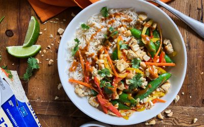 Thai Peanut Tofu Rice Bowl With Veggies