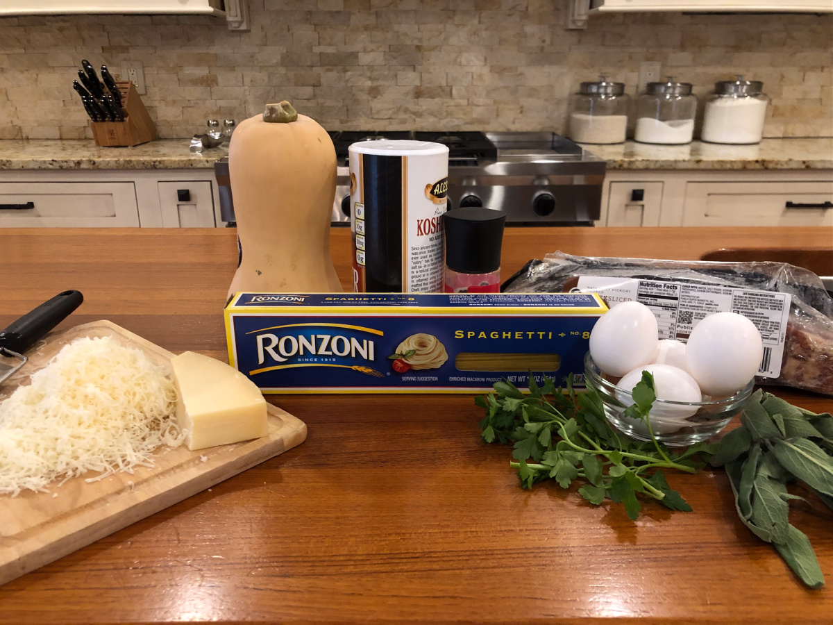 Spaghetti Carbonara with Bacon, Butternut Squash and Sage on I Heart Publix 1