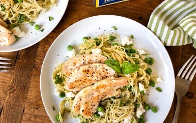 Spaghetti with Chicken, Pesto and Crumbled Goat Cheese – Simple & Delicious Recipe For The Ronzoni BOGO Sale