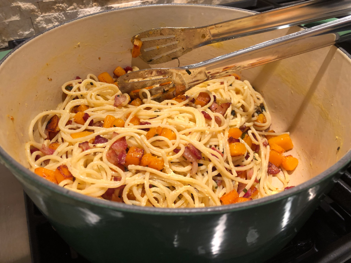 Spaghetti Carbonara with Bacon, Butternut Squash and Sage on I Heart Publix 5