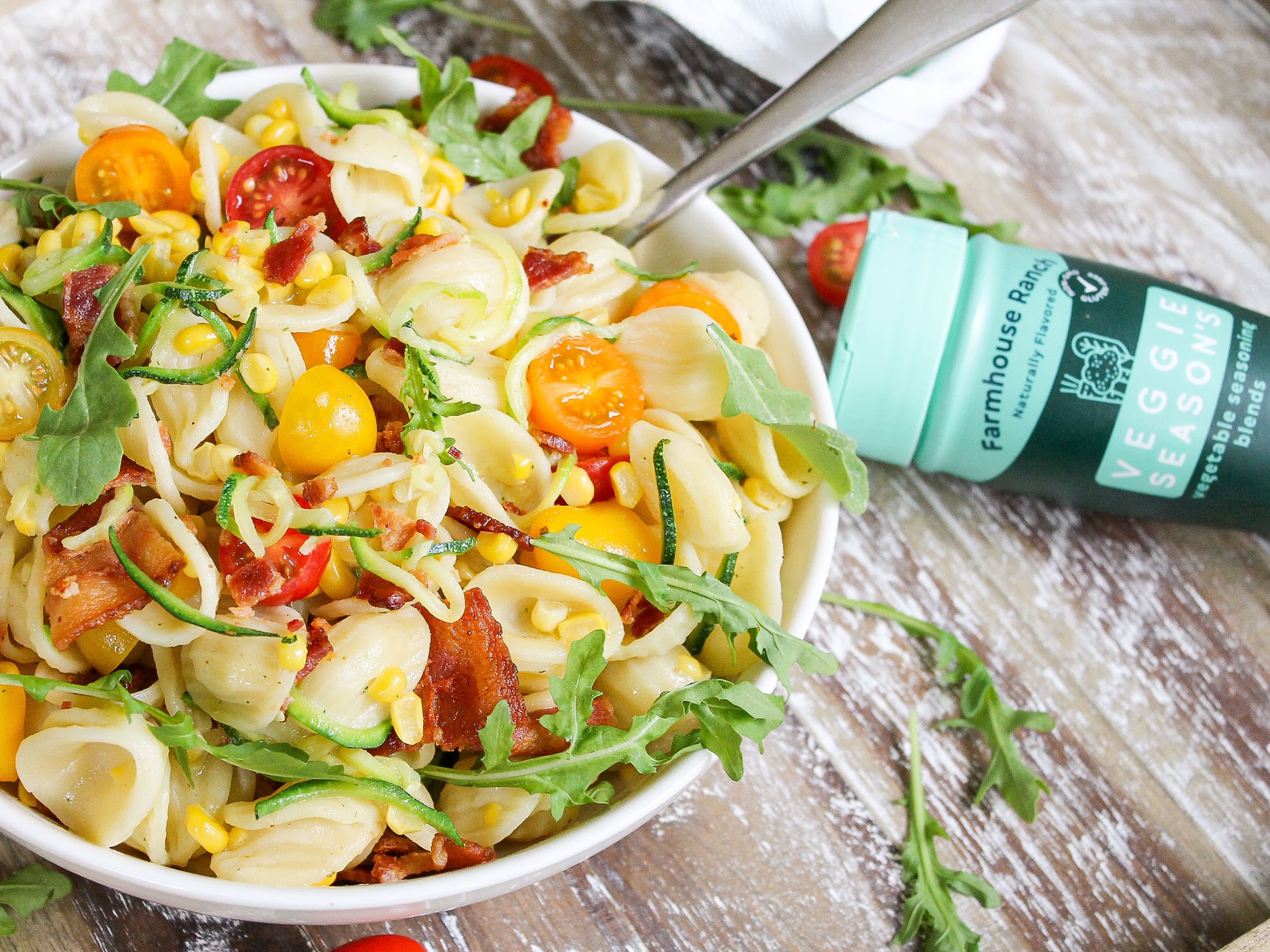 Make Mealtime Enjoyable With Veggie Season's - Try My Ranch Bacon Pasta Salad With Zucchini & Corn on I Heart Publix 4