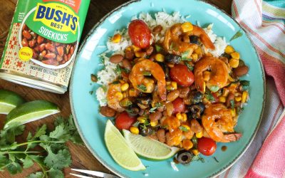 Save On Bush’s Sidekicks & Try My Southwest Zest Pinto Beans & Shrimp Skillet