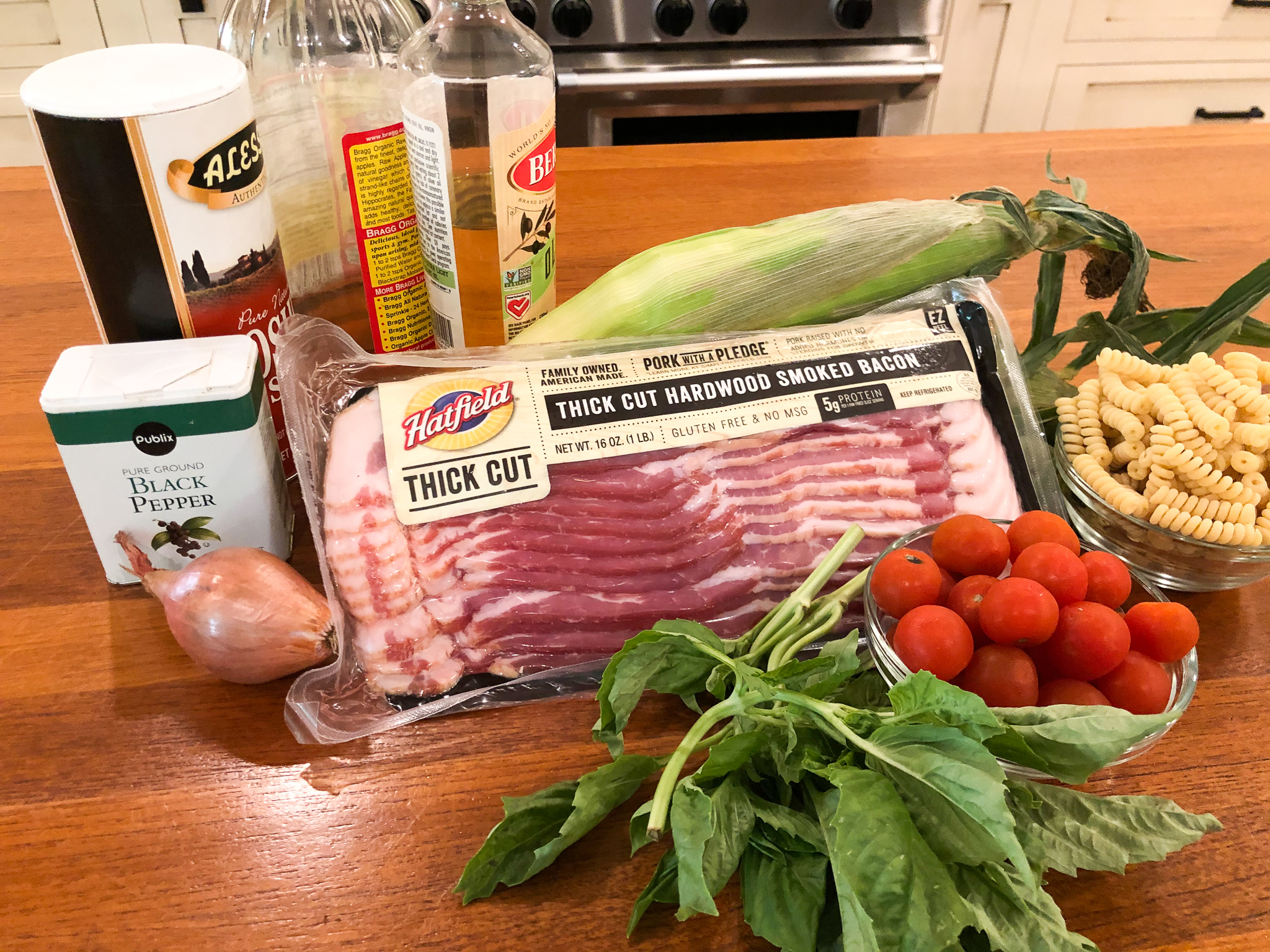 Summer Corn And Bacon Pasta Salad Recipe - Grab Some Hatfield Bacon And Try It At Your Next Cookout! on I Heart Publix