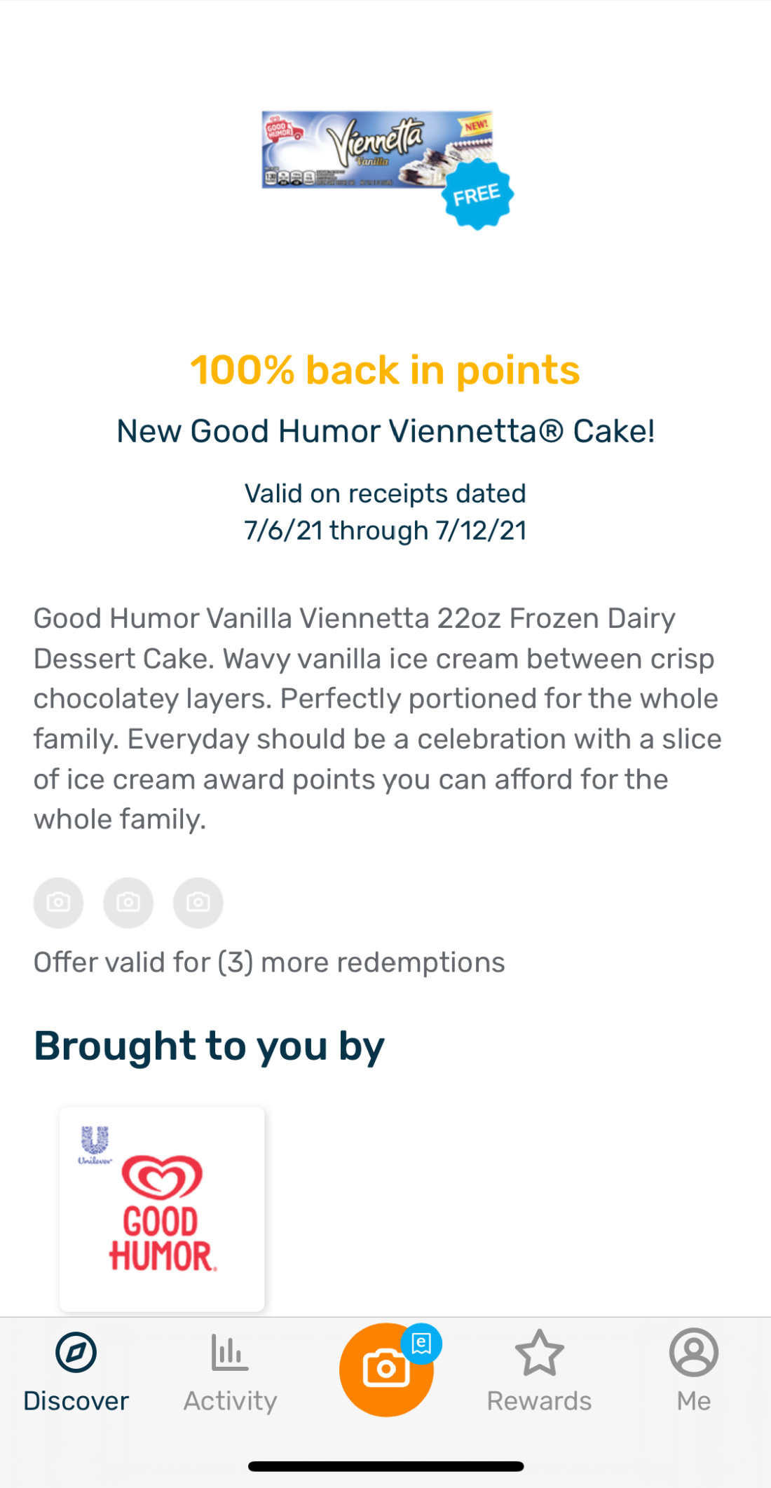 Good Humor Viennetta Cake Fetch Reward - 100% Back In Points! on I Heart Publix 2