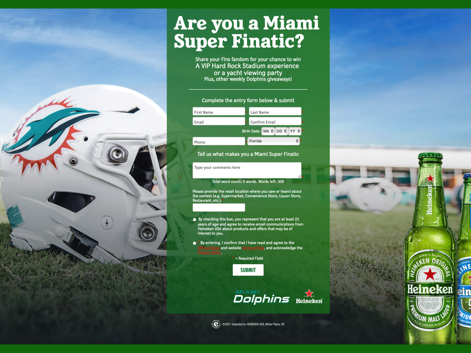 Still Time To Enter The Heineken Miami Super FINatics Sweeptakes To Win VIP Tickets To See The Fins (Florida Residents Only)