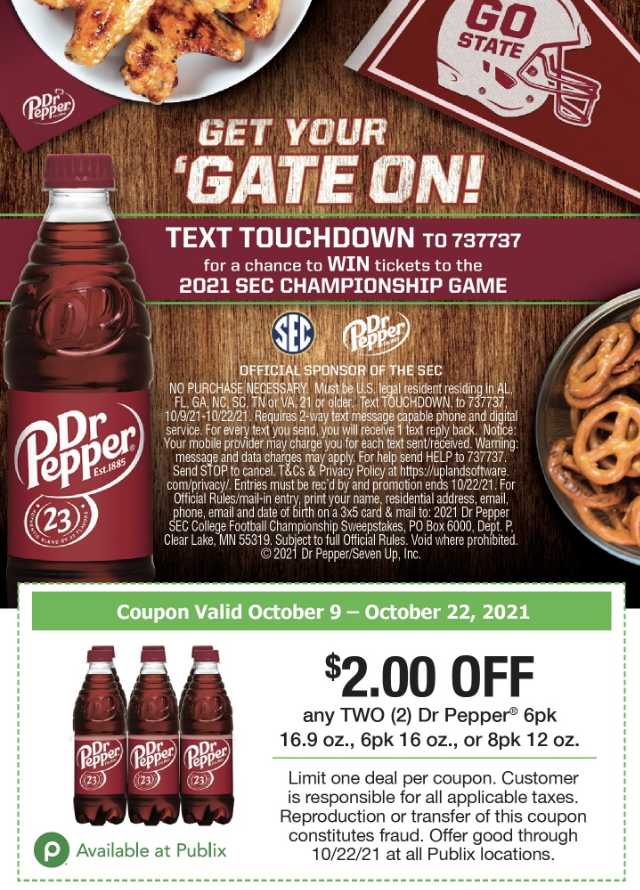 Dr Pepper Sweepstakes - Enter To Win A Trip To The 2021 SEC Championship Game on I Heart Publix 1