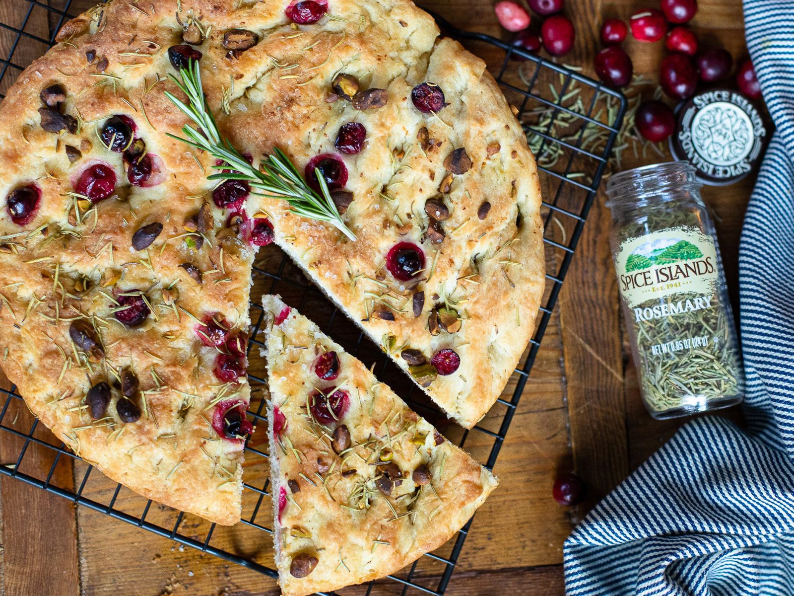 Grab Some Spice Islands Rosemary And Add This Rosemary Focaccia with Cranberry and Pistachio To Your Holiday Table