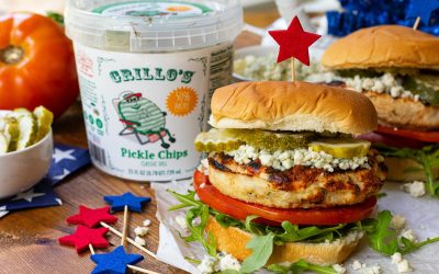 Pick Up Grillo’s Pickle Chips & Serve Up My Red, White & Bleu Grilled Chicken Burger At Your 4th Of July Celebration