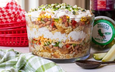Add My Dilly Ranch Layered Cornbread Salad To Your Labor Day Menu – Made Perfect With Tasty Grillo’s Pickles