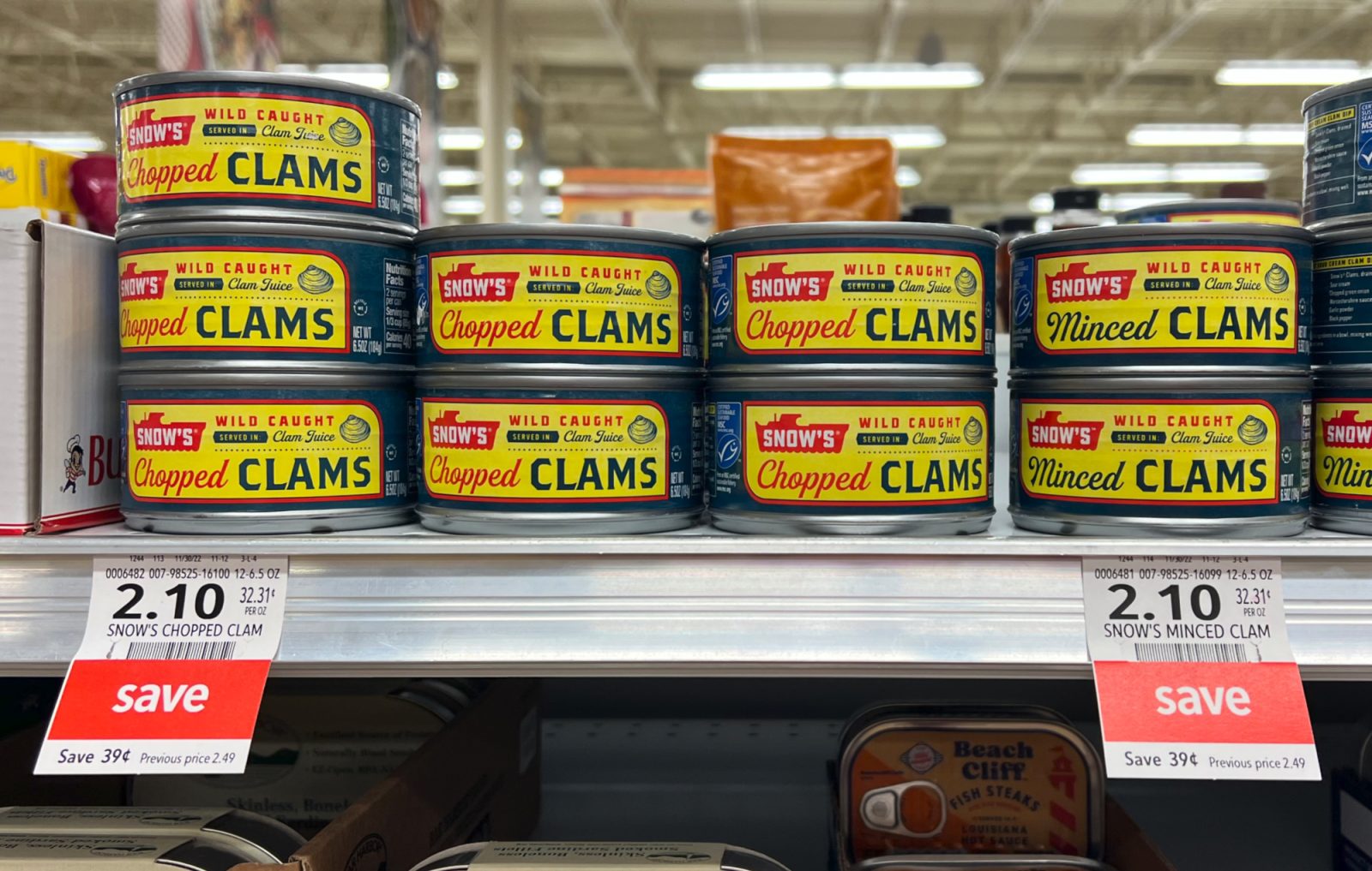 Snow’s Bumble Bee Chopped or Minced Clams Just 1.60 At Publix