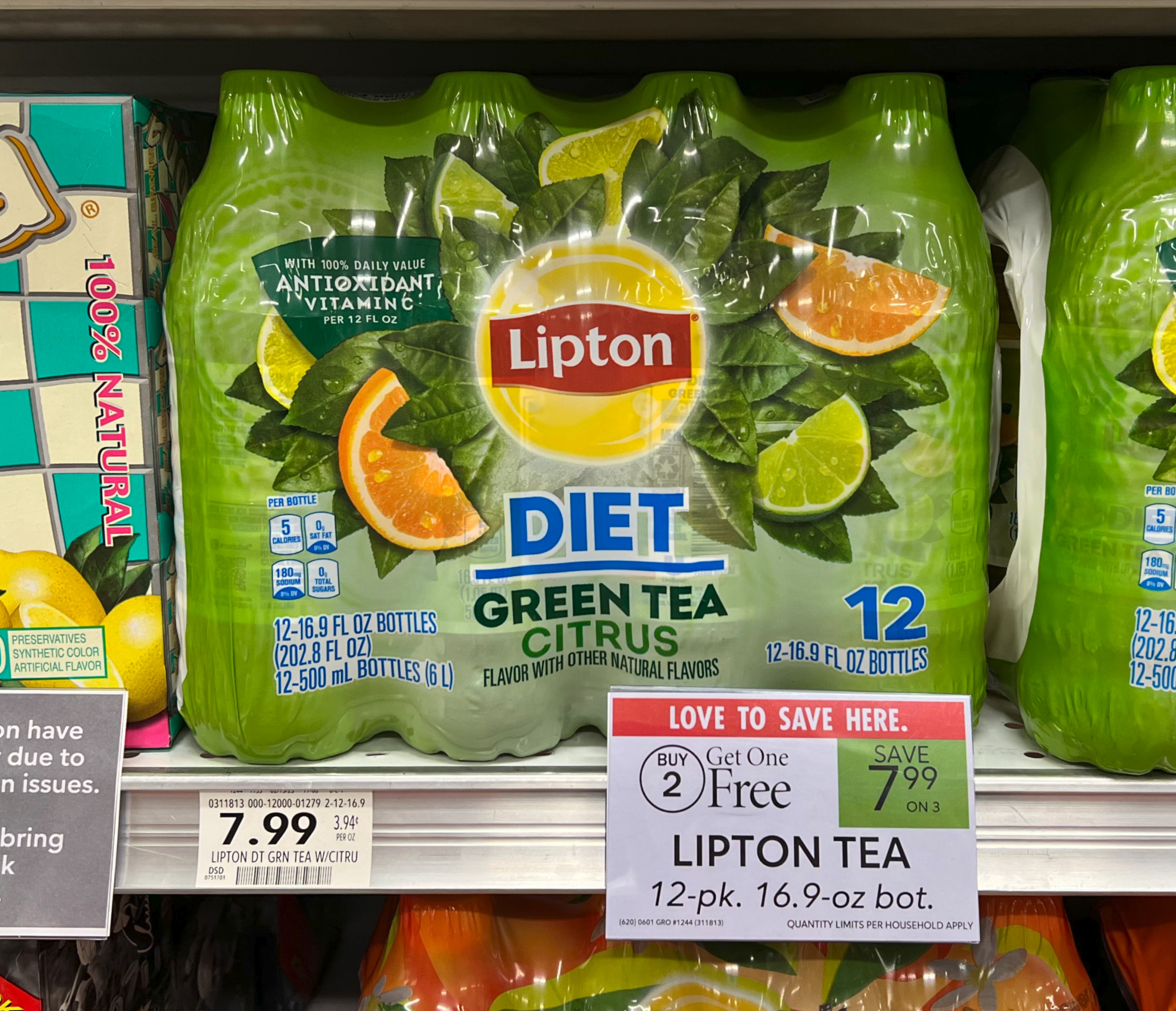 Lipton Green Tea, Diet, Citrus Flavor - 12 pack, 16.9 fl oz bottles