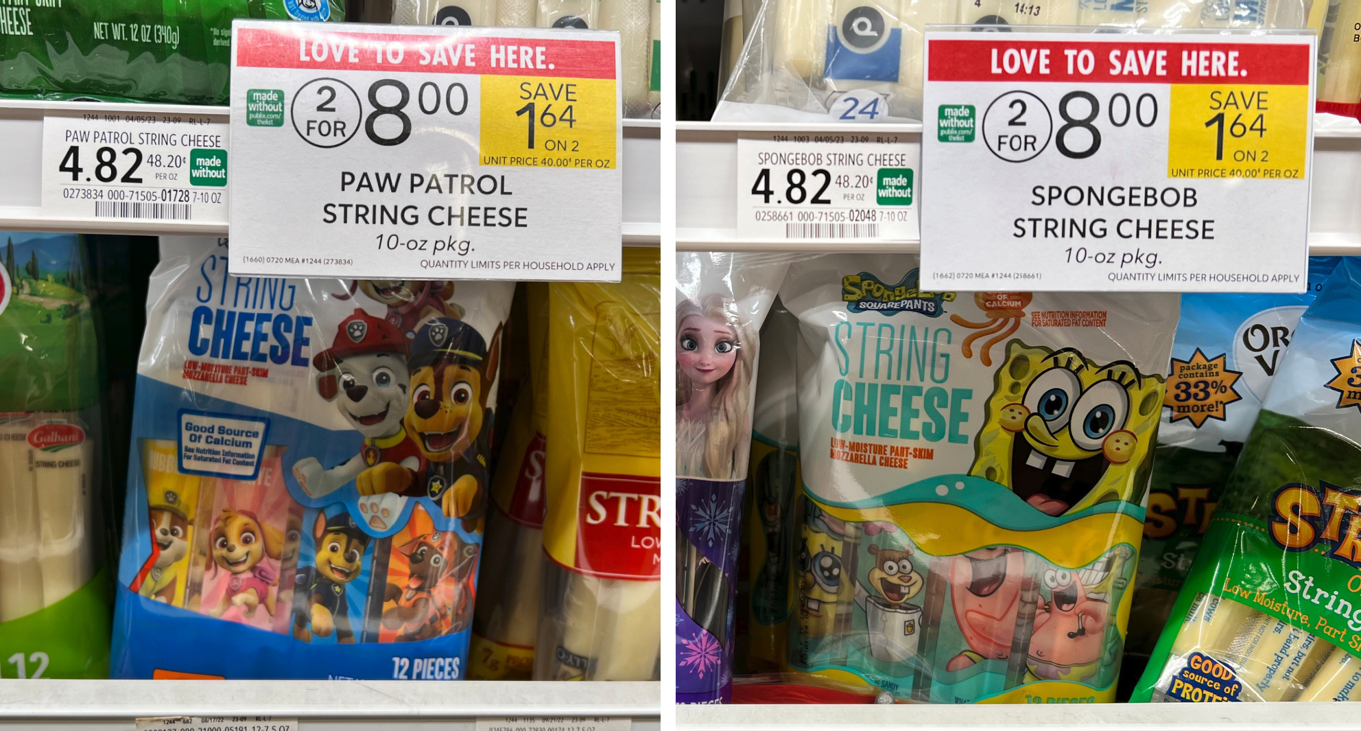 Paw Patrol or Spongebob String Cheese Just 3.25 Per Pack At Publix