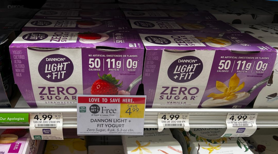Dannon Light+Fit Zero Sugar Yogurt 4Pack As Low As 50¢ At Publix