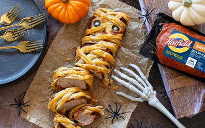 Puff Pastry Wrapped Pork Loin Mummy – A Spooktacularly Easy Halloween Dinner Made With Hatfield Marinated Pork