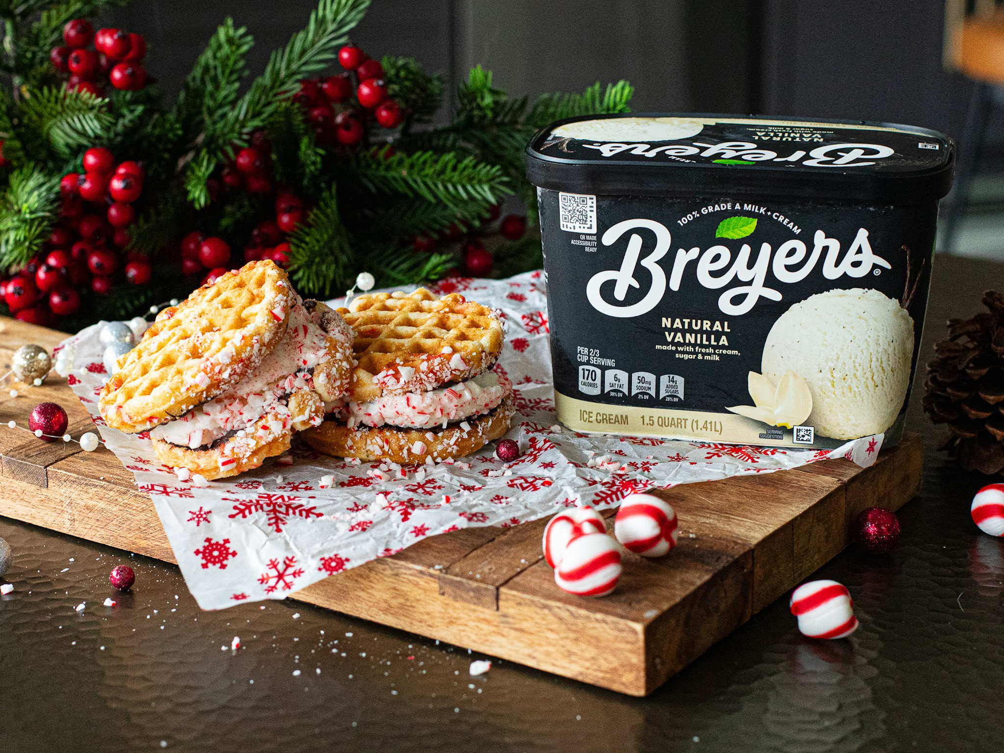 Breyers Vanilla Peppermint Waffle Ice cream sandwiches