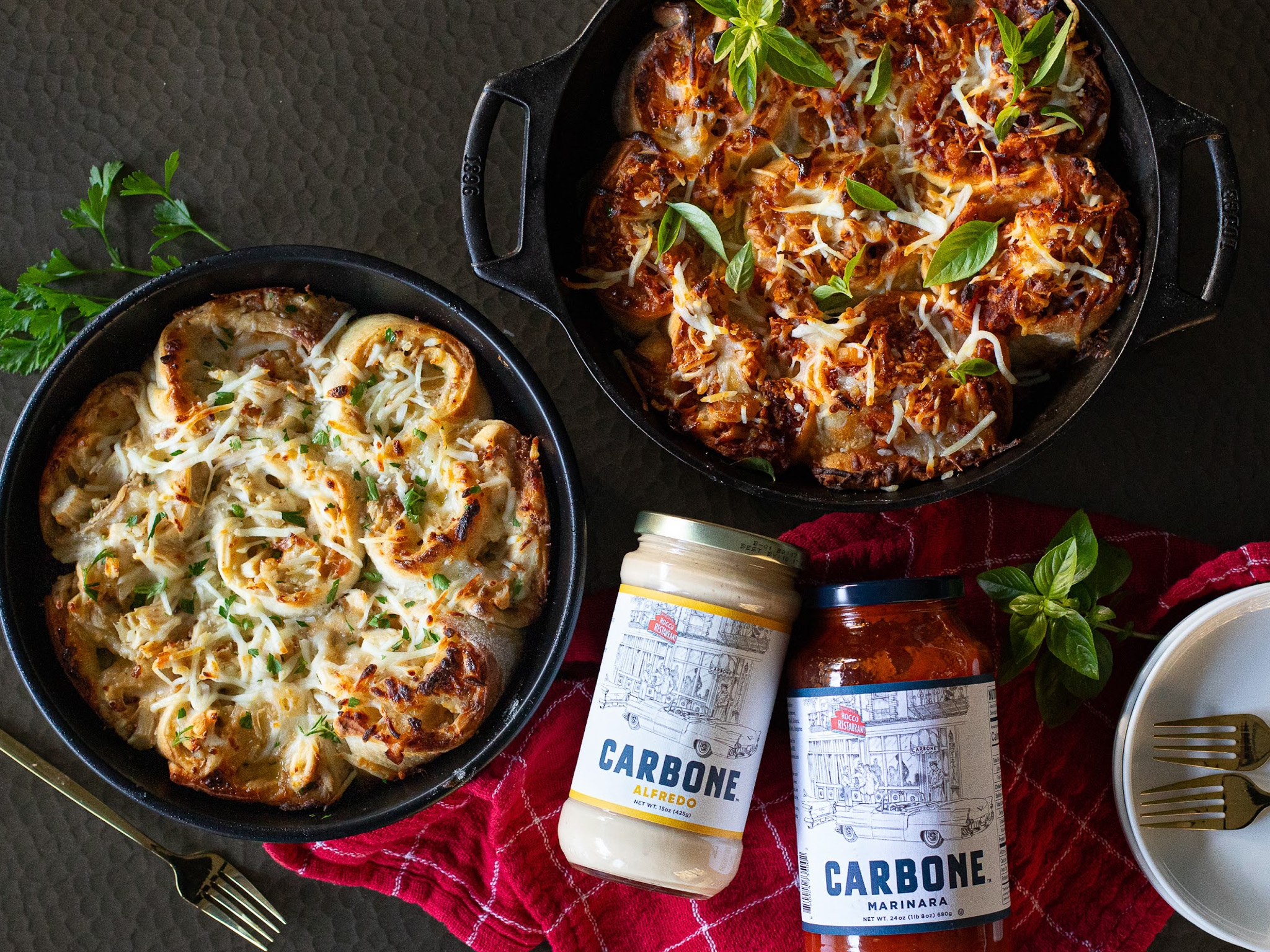 Carbone Chicken Parm Pizza Rolls Chicken Alfredo Pizza Rolls