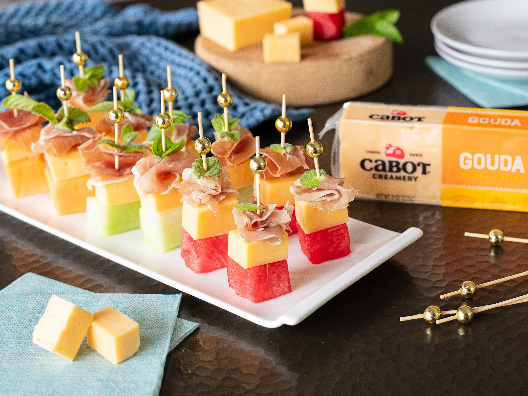 Cabot Gouda and Prosciutto melon bites